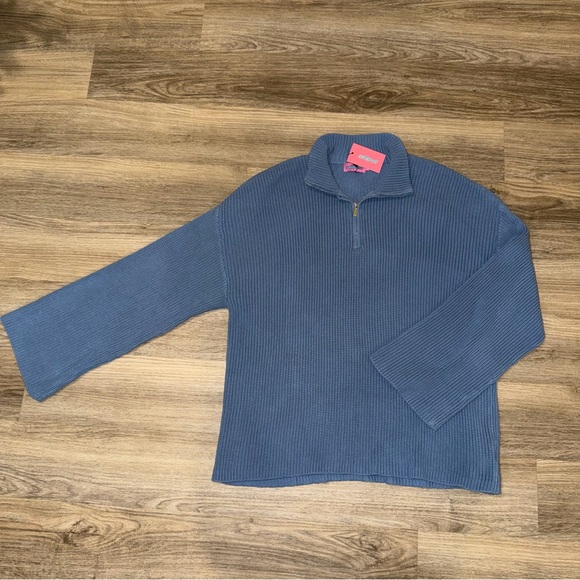 NWT Edikted Amour High Neck Oversized Zip Sweater Women’s Blue Size XL - Picture 4 of 8